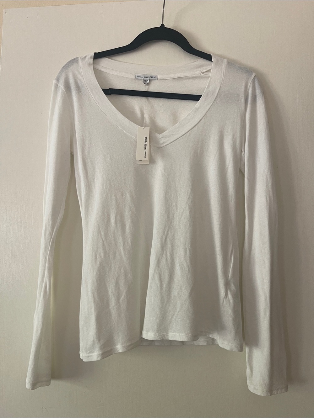 James Perse White Long-Sleeve V-Neck Top